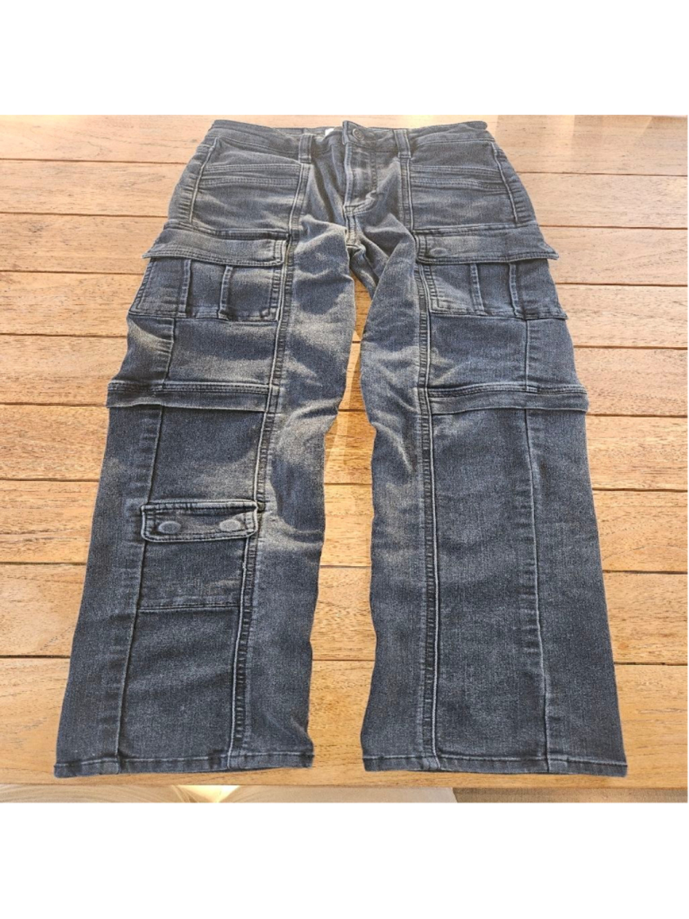 Tracey Hidden Vintage Black Cargo Straight Leg Jeans Size 24